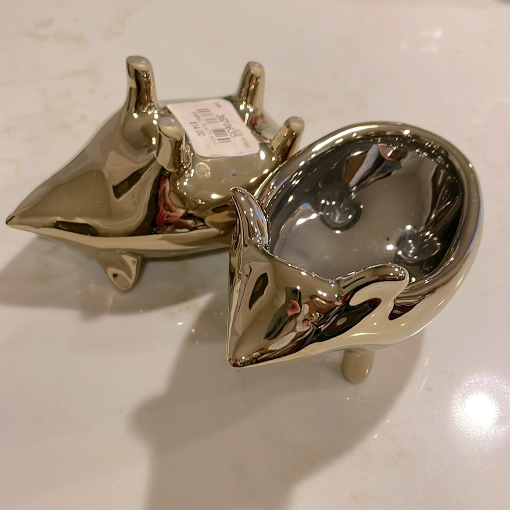 Two Gold Hedgehog Planters